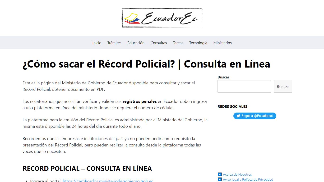 ¿Cómo sacar el Récord Policial? | Consulta en Línea - Ecuadorec